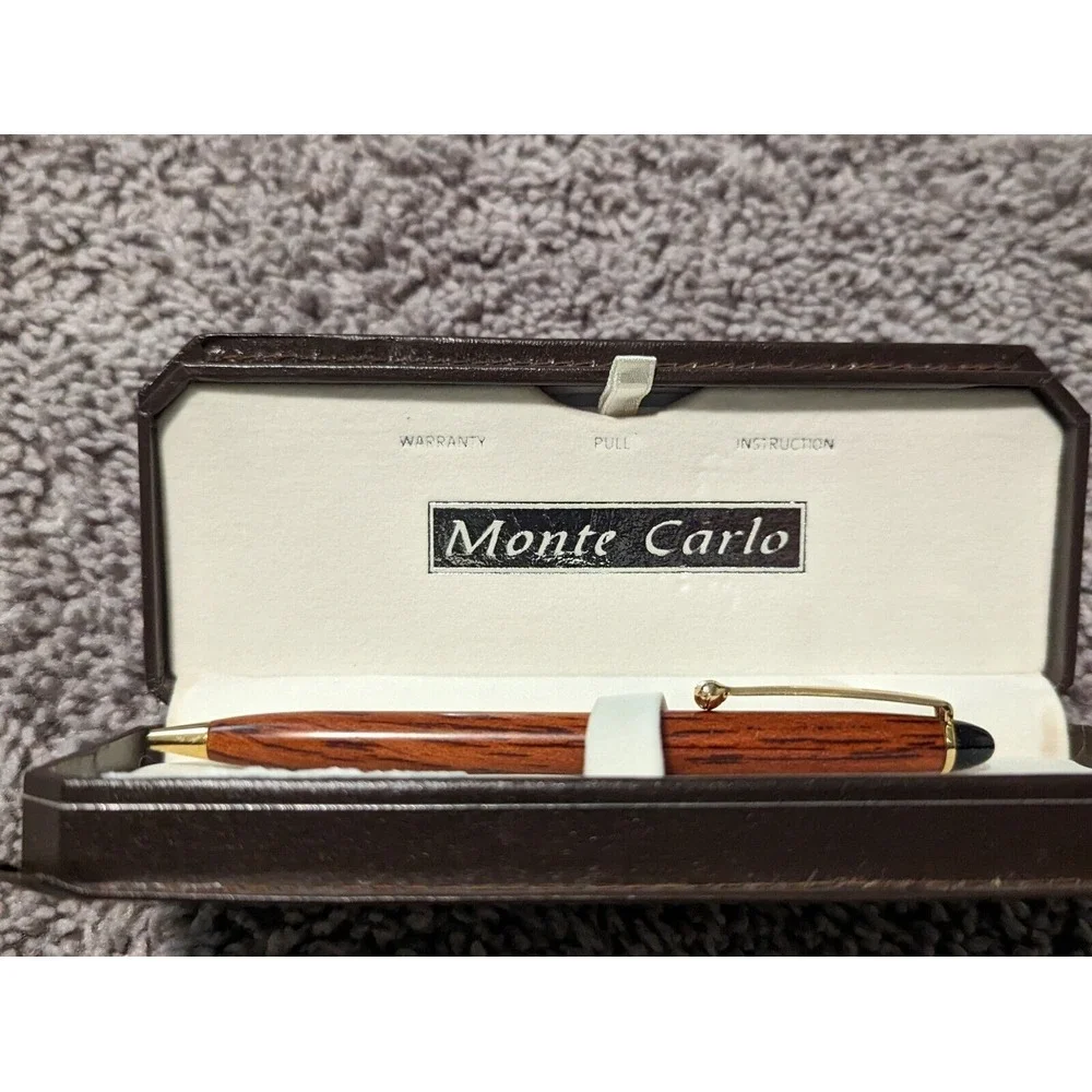 Vintage Monte Carlo Pen with Brown Leather Case *FOR PARTS*‎ *AS IS*